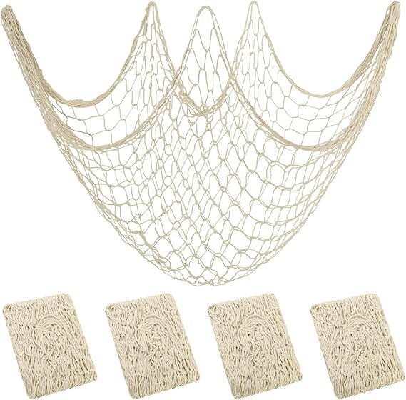 Amazon.com: Aodaer 4 Pieces Natural Fish Net Decorative Fish Netting ...