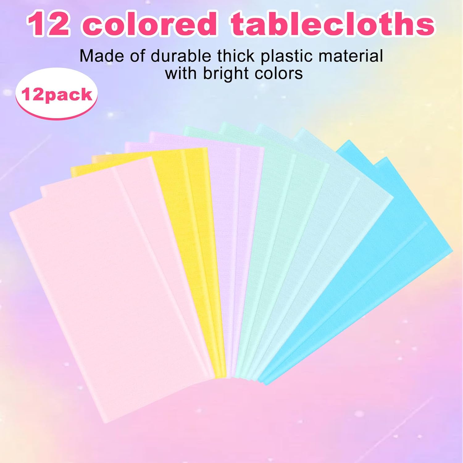 12 Pcs Round Easter Tablecloths, Plastic Pastel Color Table Cloths Plastic Disposable Tablecloth Pastel Table Cover for Spring Easter Birthday Baby Shower Wedding Girls Birthday Party Decorations