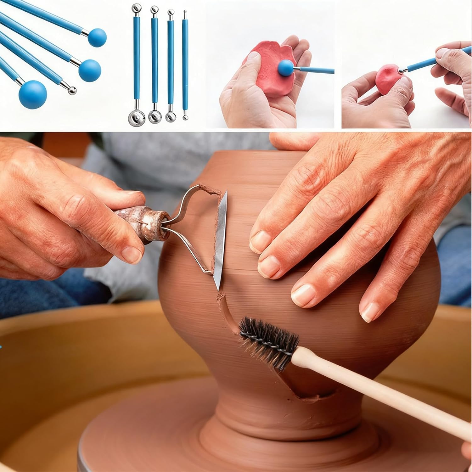 Air Dry Clay Kit 10 LBs + 42 Pcs Pottery Tools - Non-Toxic Organic Clay for Sculpting, Hand Modeling & Throwing, for Art Classes Ceramics Workshops (White)