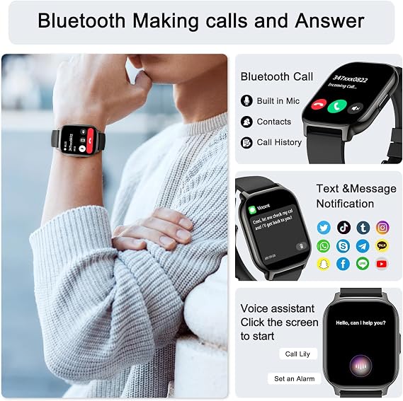 Smart Watch for Men Women Fitness: Make/Answer Call Smart Watches for Men Digital Mens watches Running Waterproof Smartwatch Android Phones iPhone Samsung Compatible Heart Rate Monitor Step Tracker