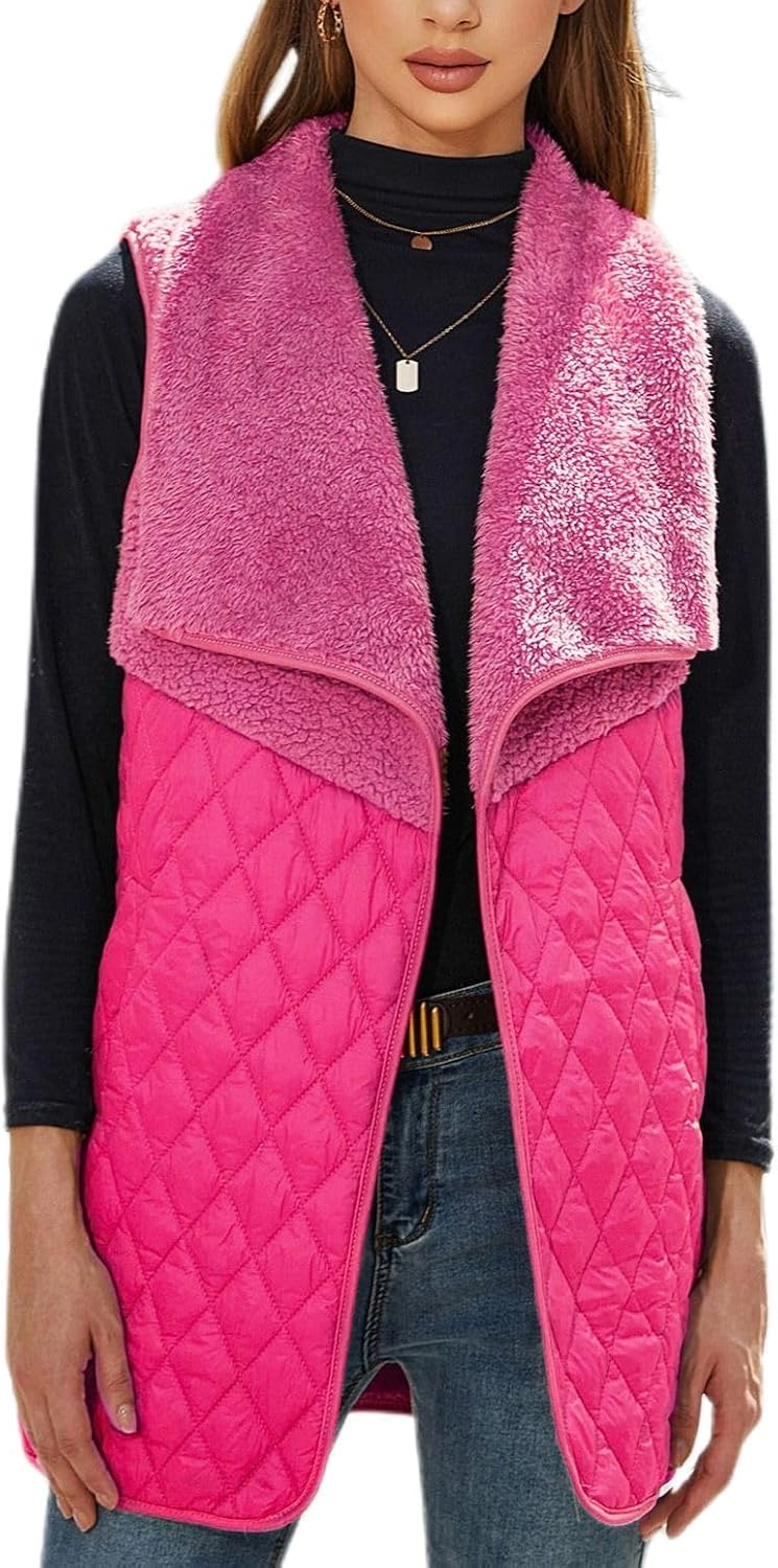 Lu's Chic Women's Soft Winter Vest Tank Top Thermal Outerwea Fleece Fall Sleeveless Warm Spring Open Fron