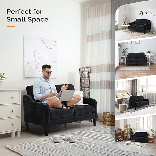 Miniatura 41 de VINGLI Sofás para sala de estar, sofá pequeño marrón de 71 pulgadas, sofás modernos de mediados de siglo, 3 plazas, cómodo sofá tapizado de felpilla