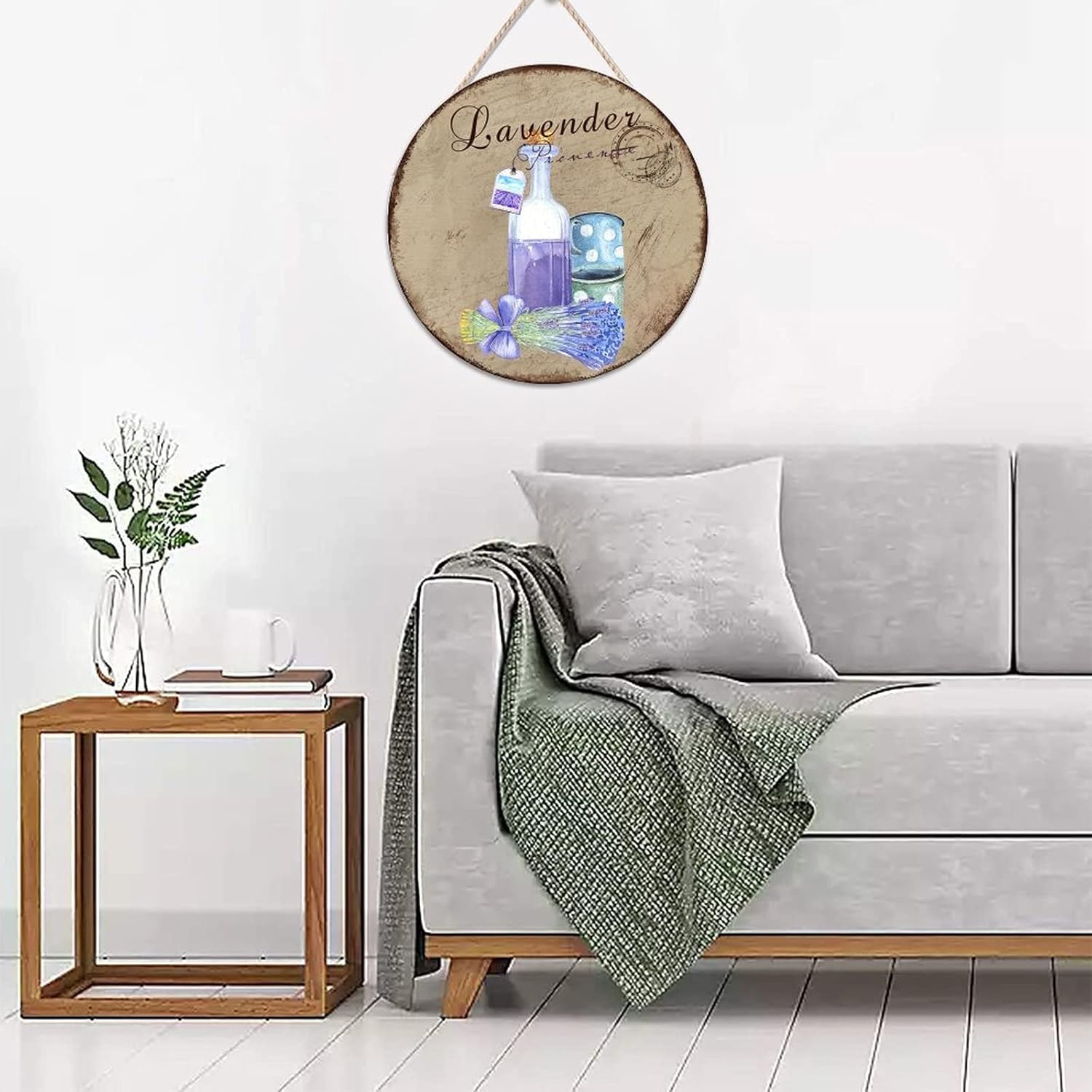 Personalized Pattern Round Door Hanger Sign, Lavender Wood Door Sign, Floral 16x16in Wall Door Hanging Sign Farmhouse Backyard Door Hanger Wall Decor Housewarming Gifts