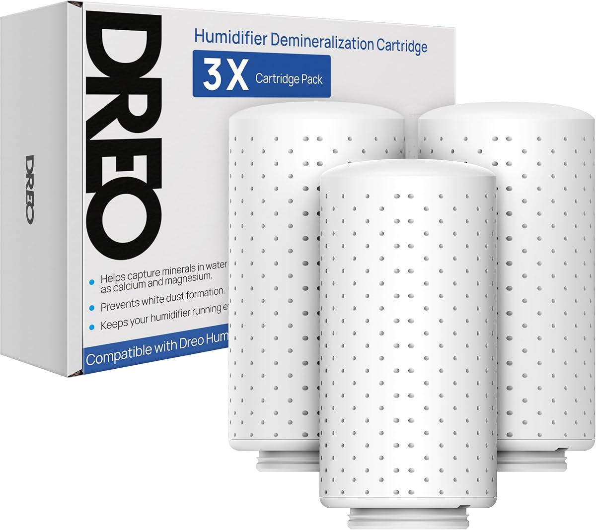 DREO Cartucho inhibidor de escala, paquete de 3 para humidificadores, compatible con humidificadores Dreo HM512S/713/713S/717S, evita la acumulación de minerales, filtra el agua dura, elimina el polvo blanco