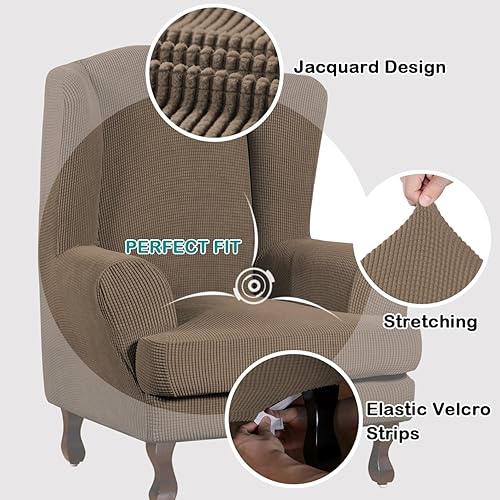 Vista 60 de Turquoize - Funda elástica para sofá de 2 piezas y 3 cojines, funda protectora lavable con elástico en la parte inferior, tela jacquard gruesa