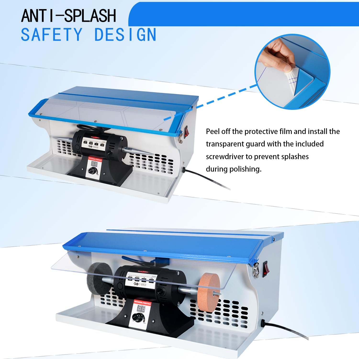 110V 800W Jewelry Polisher Machine with Digital Display, Jewelry Polisher Bench Buffer with Integrated Dust Collector, Exhaust Fan, Work Light and Motor Housing