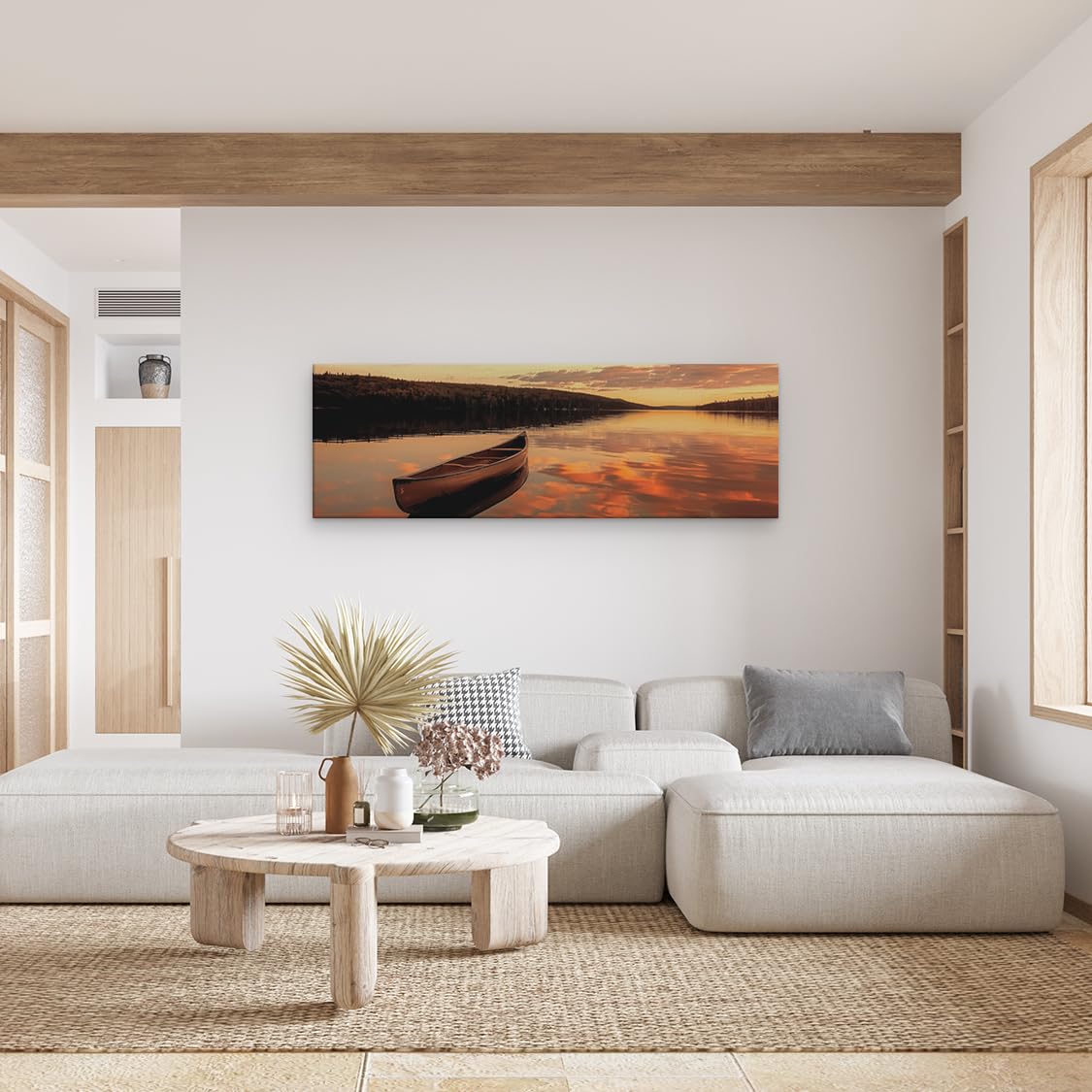 Artaza Leinwand Bilder Sonnenuntergang Am See - 120x40 cm - Groß XXL - Wanddeko Kanu - Wandbilder Meer - Deko Wohnzimmer