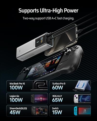 Miniatura 7 de CUKTECH 10 10000mAh 100W Power Bank+100W USB C Cargador de pared Combo, Bloque de cargador portátil para MacBook ProAir, iPad Pro, iPhone 1615Pro,