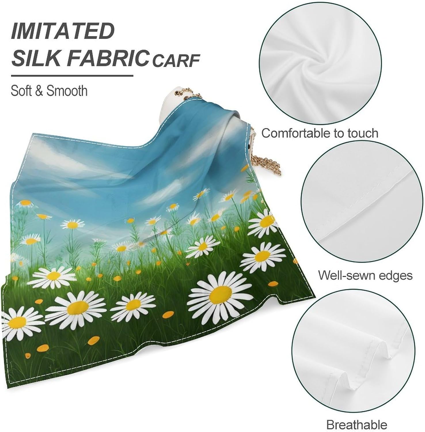 Spring Daisy Flowers Fashion Bandanas for Women, Square Scarf image 4