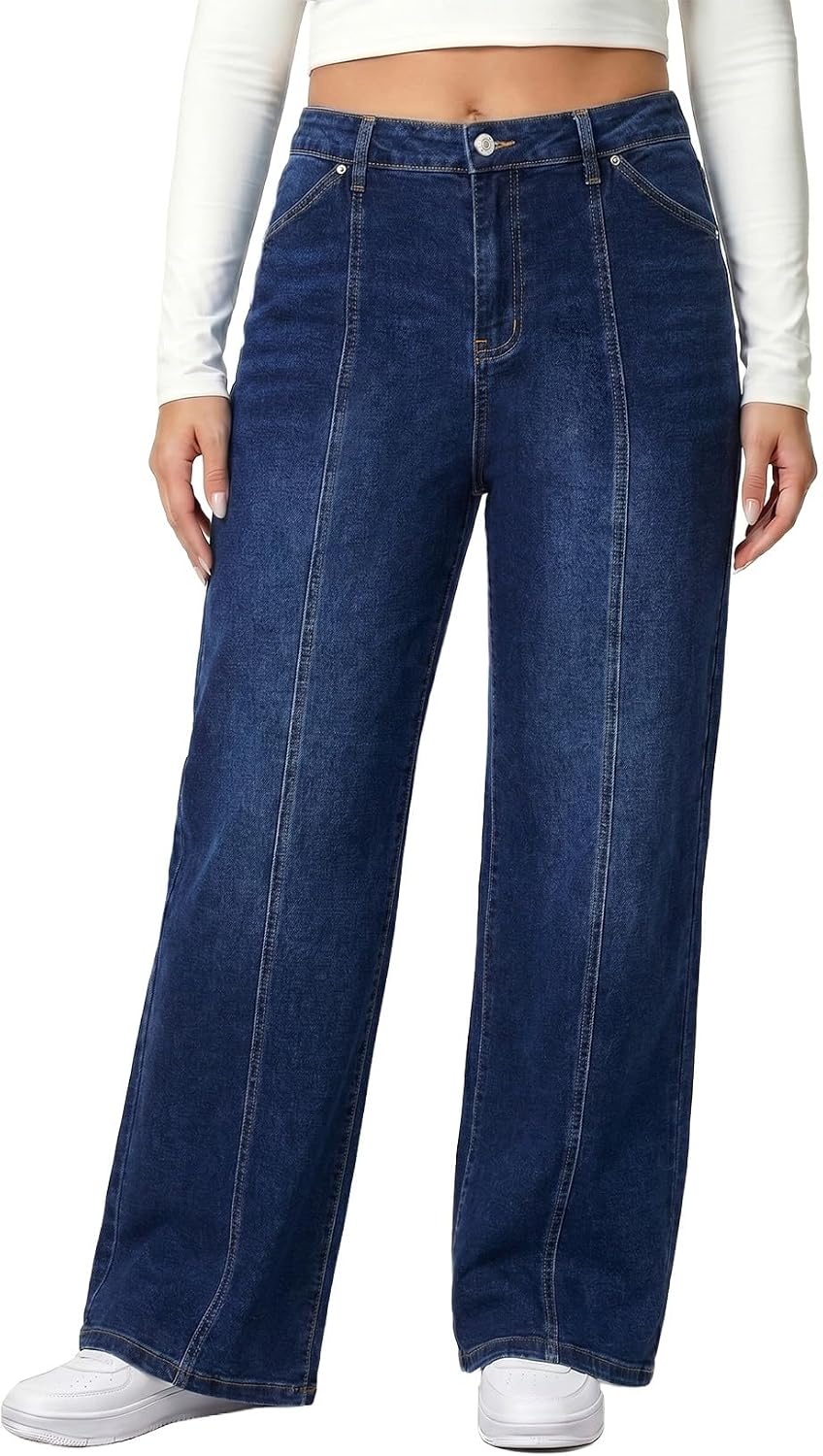 Eytino Plus Size Wide Leg Jeans High Waisted Stretchy Denim Pants