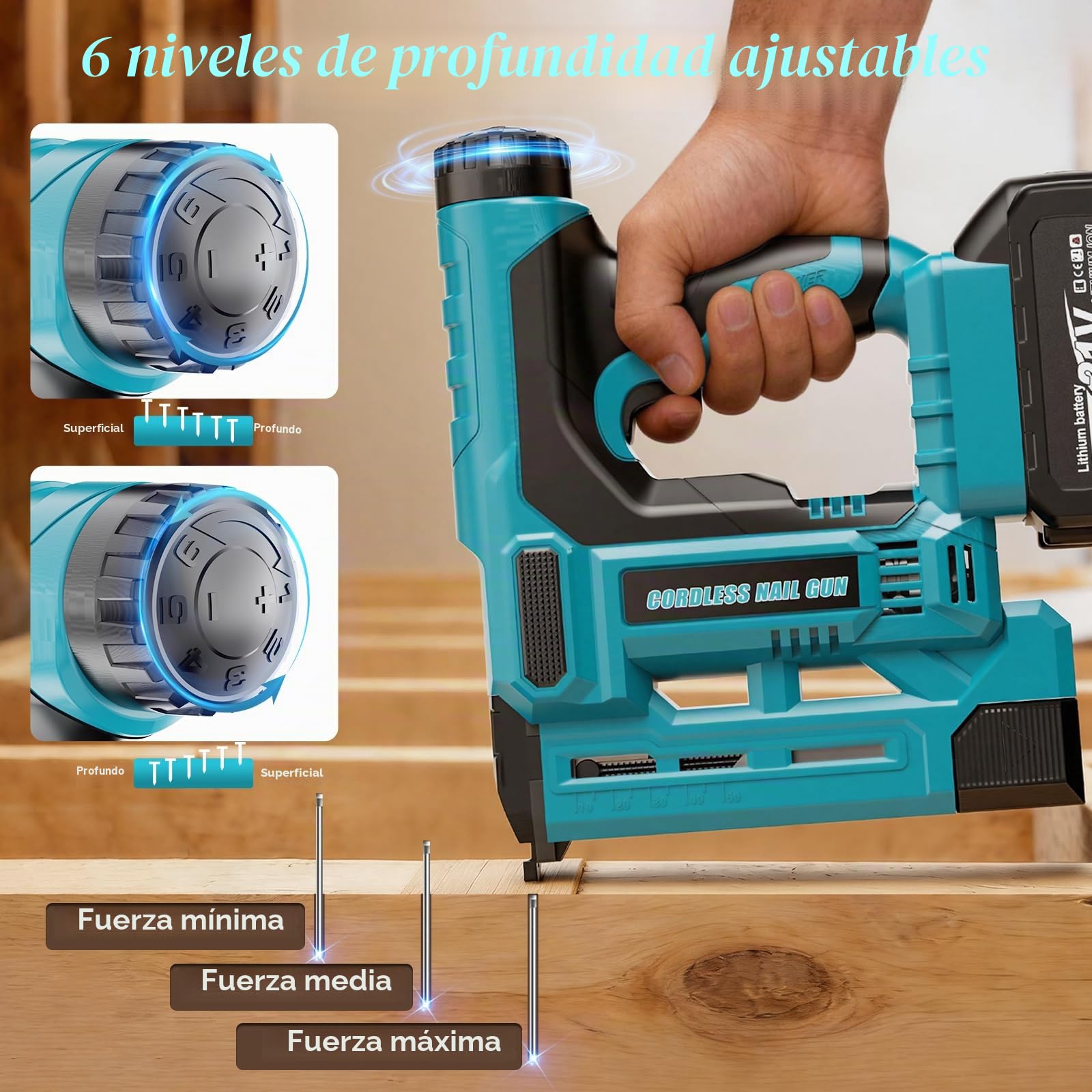 Clavadora a Batería 2 en 1 y Grapadora Eléctrica Compatible con Batería Makita 18V, con 1 Batería de 4.0 Ah, 1000 Clavos y 1000 Grapas – Ideal para Carpintería, Bricolaje y Tapicería