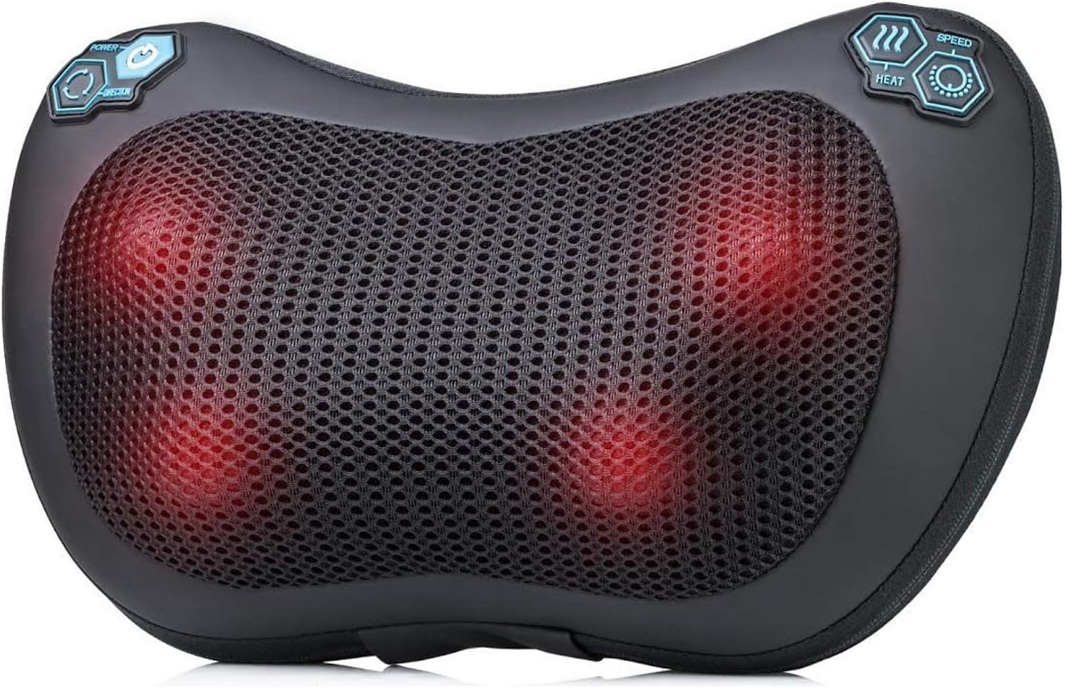 HemingWeigh Shiatsu Neck Back Massage Pillow - Heated Deep Tissue Kneading Massager with 4 Rollers - Adjustable Speed & Heating Features - Relieve Pain & Strained Muscles