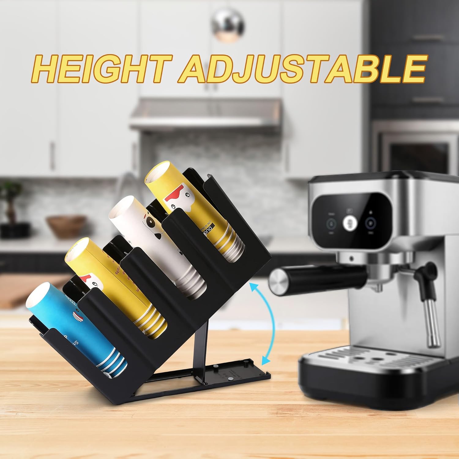 Clivia Pack of 2 Commercial Cup and Lid Holder, Coffee Cup Dispenser Organizer,Paper Cup Holder,Collapsible Design,4 Compartment Countertop Cup and Lid Organizer, Color Black