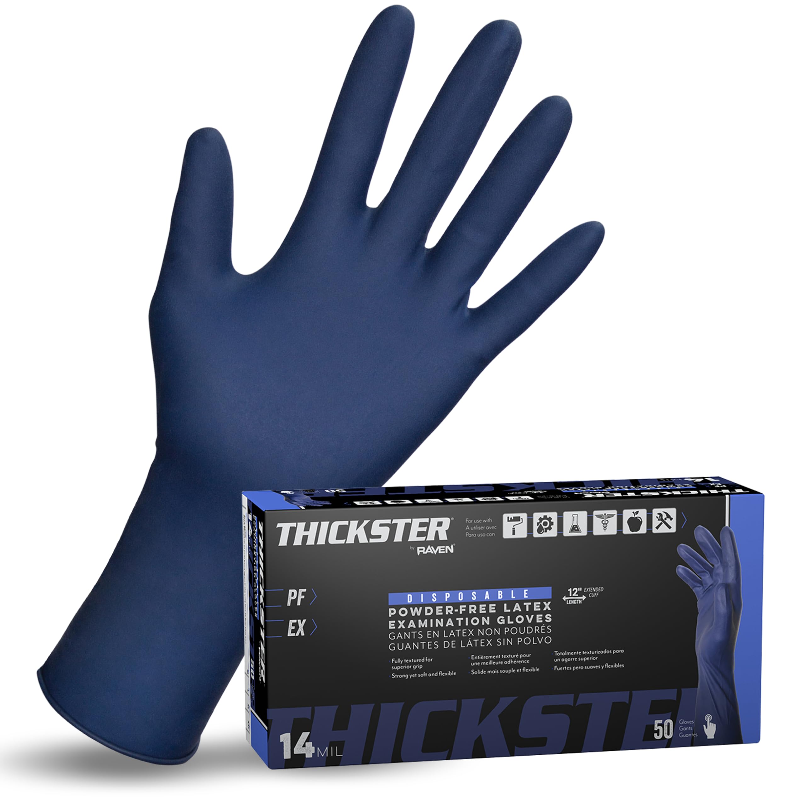 SAS Safety 6603-20 Thickster Powder-Free Exam Grade Disposable Latex 14 Mil Gloves, Large, 50 Gloves