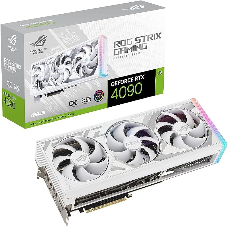 ROG Strix GeForce RTX 4090 White OC Edition Gaming Graphics Card (PCIe 4.0, 24GB GDDR6X, HDMI 2.1a, DisplayPort 1.4a), 3 Year Warranty