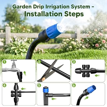 196FT+33FT Quick-Connect Drip Irrigation System Kit, Automatic Garden Watering System with Adjustable Nozzles & Sprinklers,1/2 & 1/4 Fast-Lock Tubing, for Greenhouse, Lawn, Potted Plants