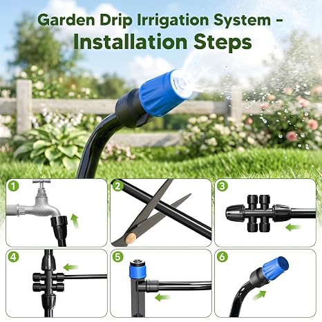 196FT+33FT Quick-Connect Drip Irrigation System Kit, Automatic Garden Watering System with Adjustable Nozzles & Sprinklers,1/2 & 1/4 Fast-Lock Tubing, for Greenhouse, Lawn, Potted Plants