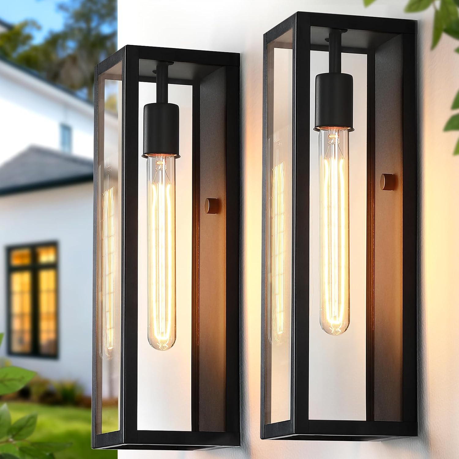 16'' Large Outdoor Wall Light Fixtures 2-Pack, Anti-Rust Outdoor Porch Lights Wall Mount, Modern Outside Sconce Lights for House, Waterproof Black Garage Exterior Lighting for Coach