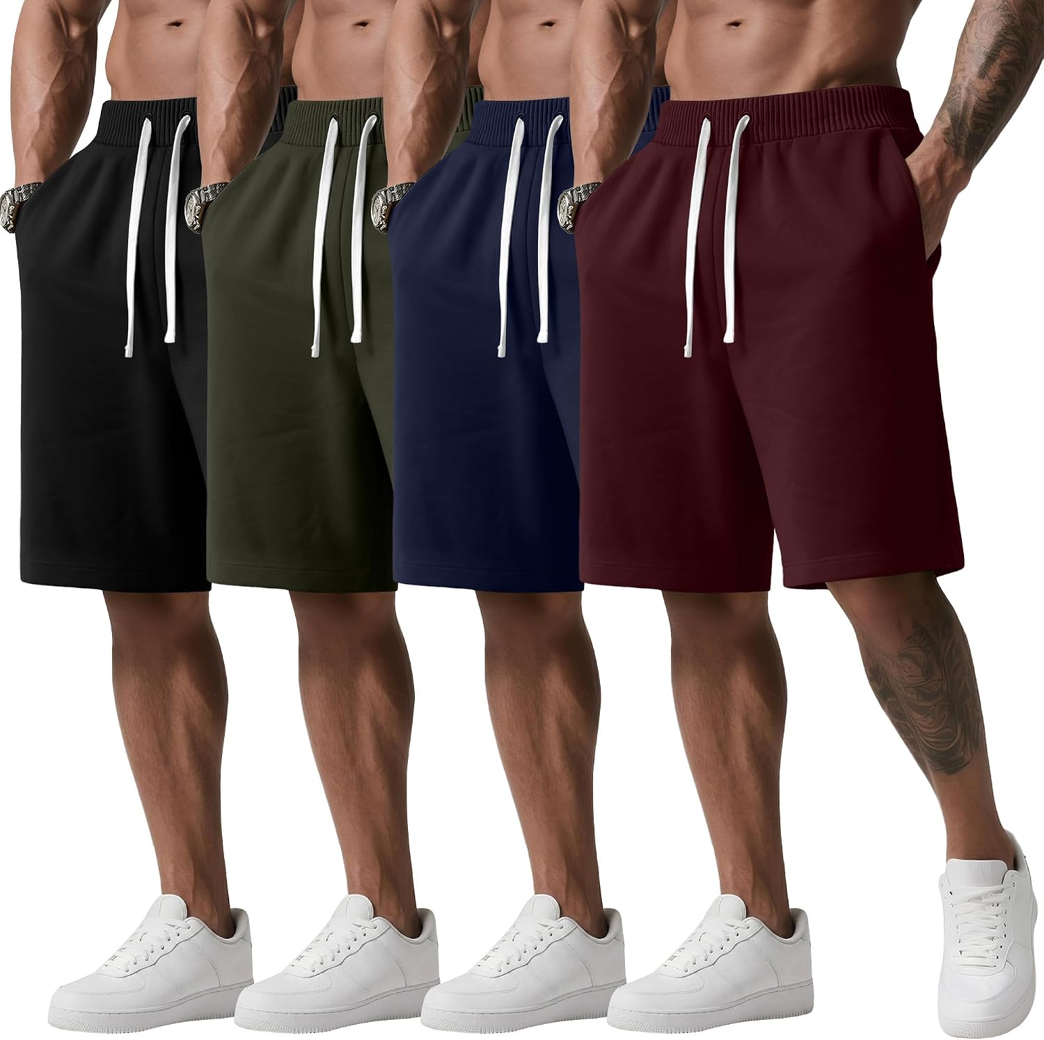 4 Pack Men's Shorts with Pockets Elastic Waist Baggy Athletic Casual Short Pants for Men S-2XL