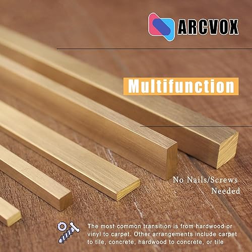 Miniatura 5 de ARCVOX Tiras de transición de pisos de madera a azulejos, barras de tira de borde de latón, tira de transición de umbral pulidocepillado, tira de