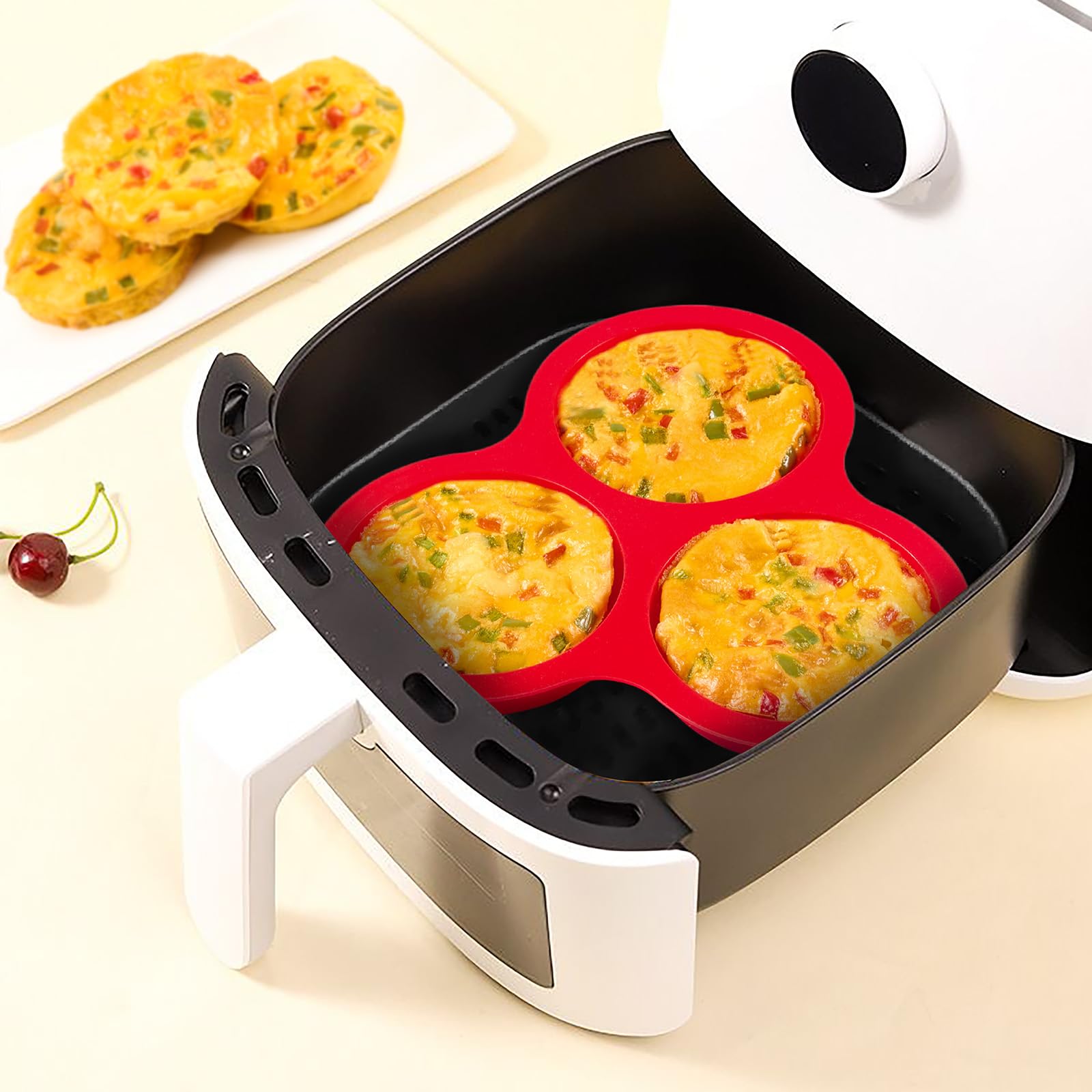 Paquete de 2 moldes de silicona para freidora de aire, moldes redondos jumbo de 4 pulgadas para sándwiches de desayuno, bocados de huevo, bollos de hamburguesa, tarta y panqueques 4