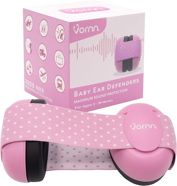 VORNN® Baby Ear Defenders for 0-36 Months and Soft and Adjustable - Infant Noise Cancelling Defenders, Pink Ear Muffs