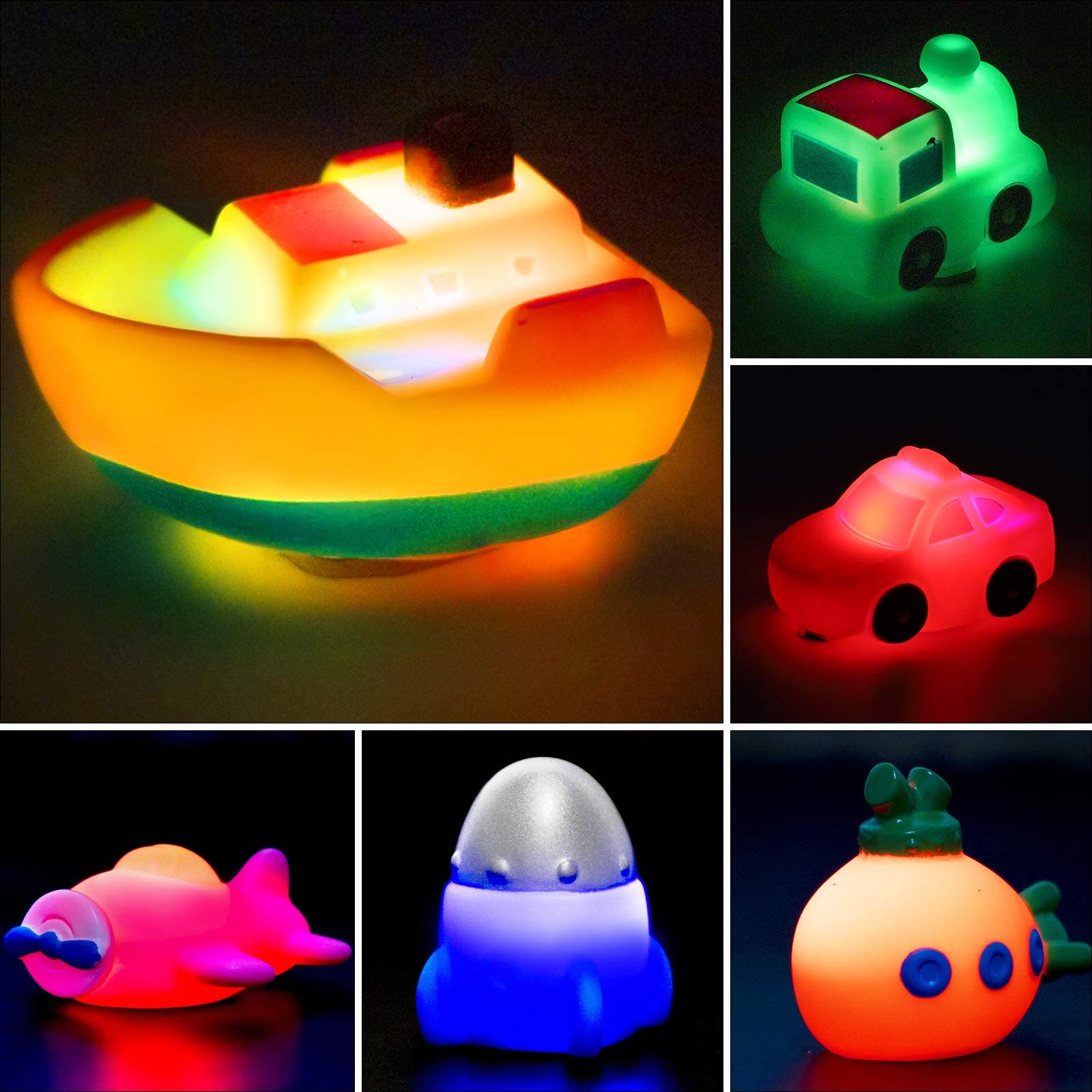 Light-Up Bath Toys Set - 6 Pack Floating Bath Toys for Baby Toddlers in Bathtub or Pool