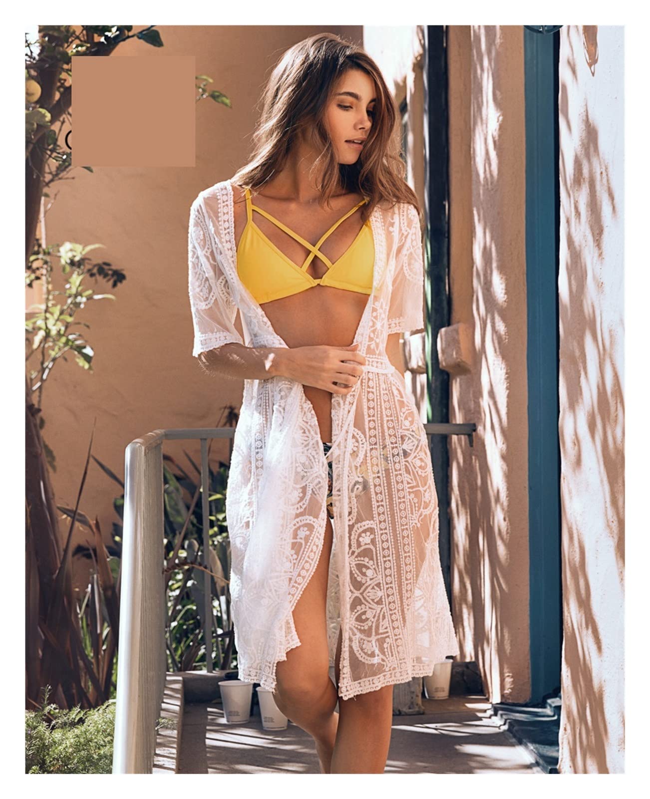 Paréo Bikini Blanc Couvrir avec Bordure à Franges Femmes Sexy Tunique Creuse Robe de Plage été Maillot Bain vêtements pour Piscine