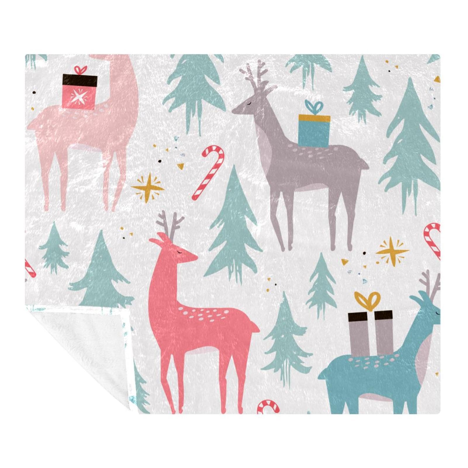 Couverture microfibre légère plaid polaire lit adulte enfant motif renne de Noël avec cadeaux