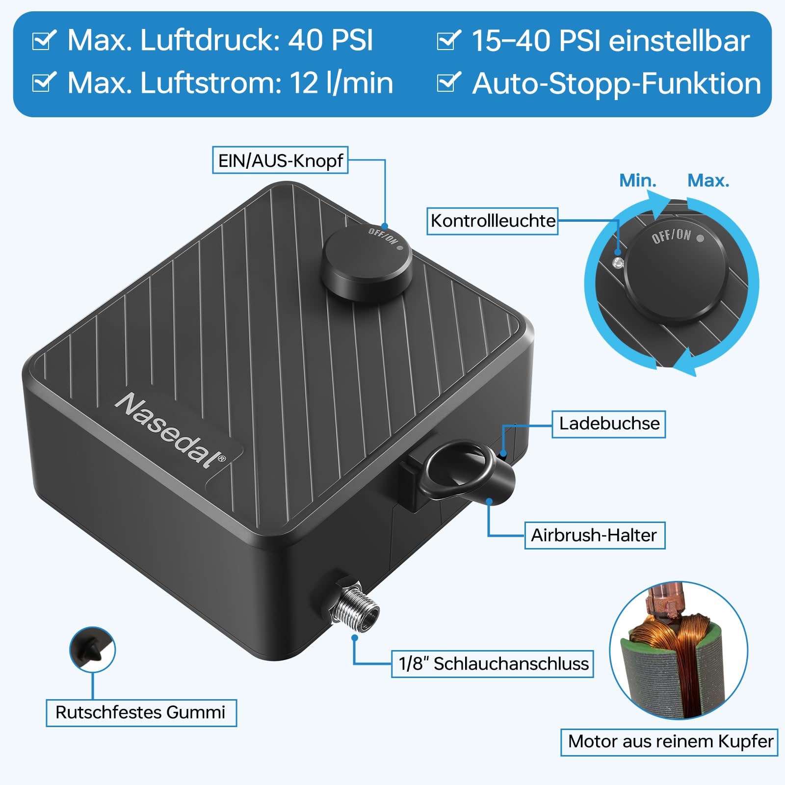 Verbessertes Dual-Action-Airbrush-Set mit 40 PSI Luftkompressor, Luftbürste, Modellfarbe für Auto, Nagel, Make-up, Kuchen, Dekoration, Kunst, Zeichnen, Handwerk, Tattoo