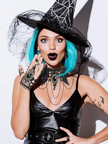 Miniatura 4 de YANCHUN Juego de joyas góticas de Halloween, accesorios para disfraz de Halloween, gargantilla negra, collar, pulsera, aretes, juego de disfraz