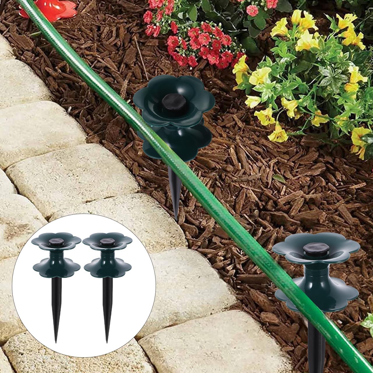 POPETPOP Garden Hose Guide Spike 9.84 Inch Heavy Duty Water Hose Holder for Lawn Flower Beds Outdoor Irrigation and Gardening