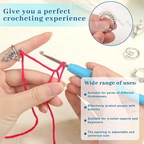 Miniatura 6 de 8 anillos de ganchillo, anillo de ganchillo ajustable para dedo, anillos de tensión, hilo de gato, hilo guía de hilo de tejer, dedal de tejer más