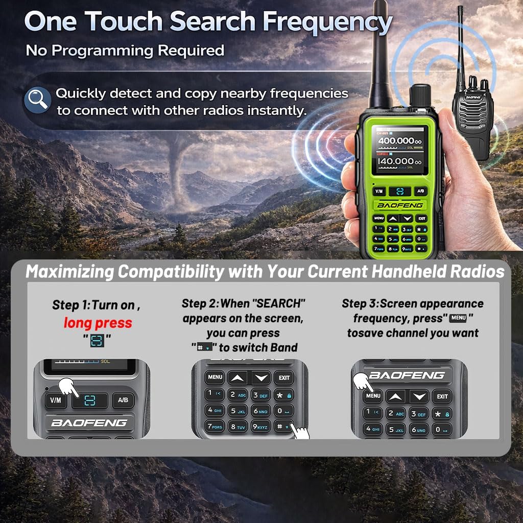 BAOFENG UV-5R Mini Ham Radio: Long Range Handheld Two Way Radio with Earpieces Mic - NOAA Weather Radios for Hiking Camping - 999CH Walkie Talkie with APP Programming for Outdoor Field Work Green