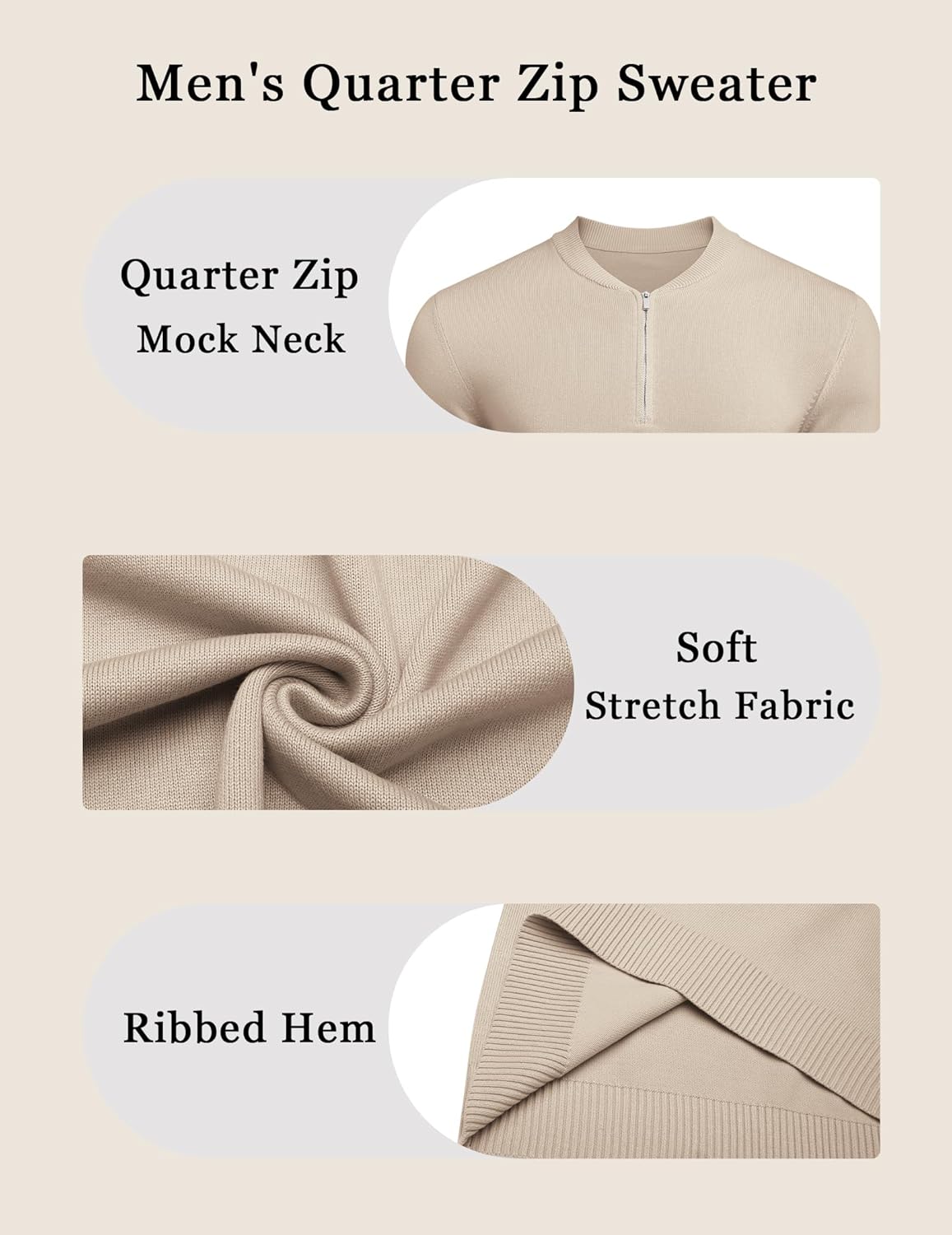 COOFANDY Men's Quarter Zip Pullover Slim Fit Dress Sweaters Lightweight Mock Neck Knit Sweater - Image 5