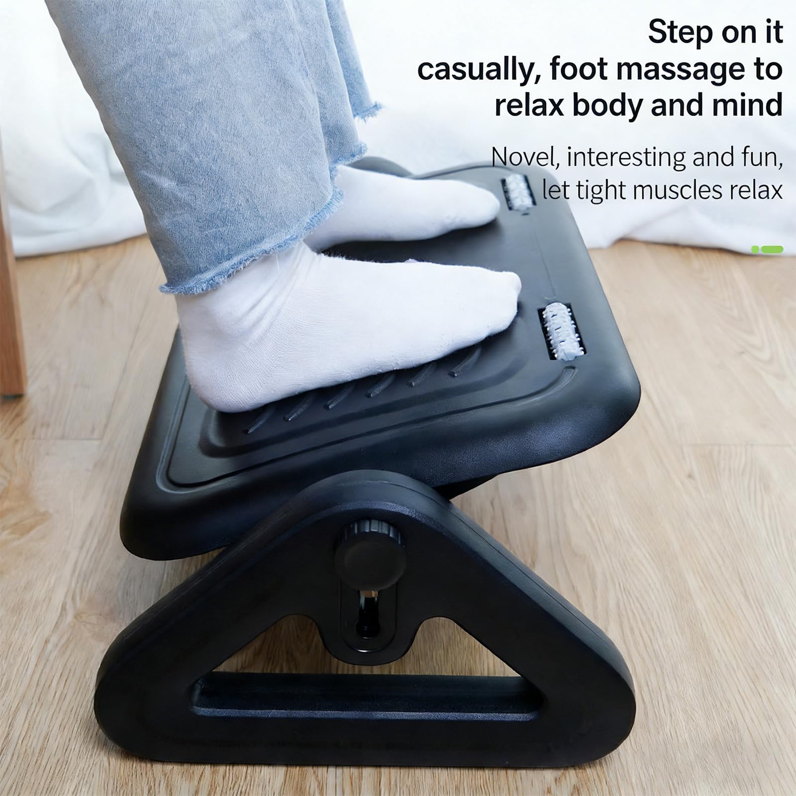 Ergonomische, höhenverstellbare Fußstütze mit Massagerollen für mehr Sitzkomfort Höhenverstellbarer, ergonomischer Fußhocker für individuellen Komfort