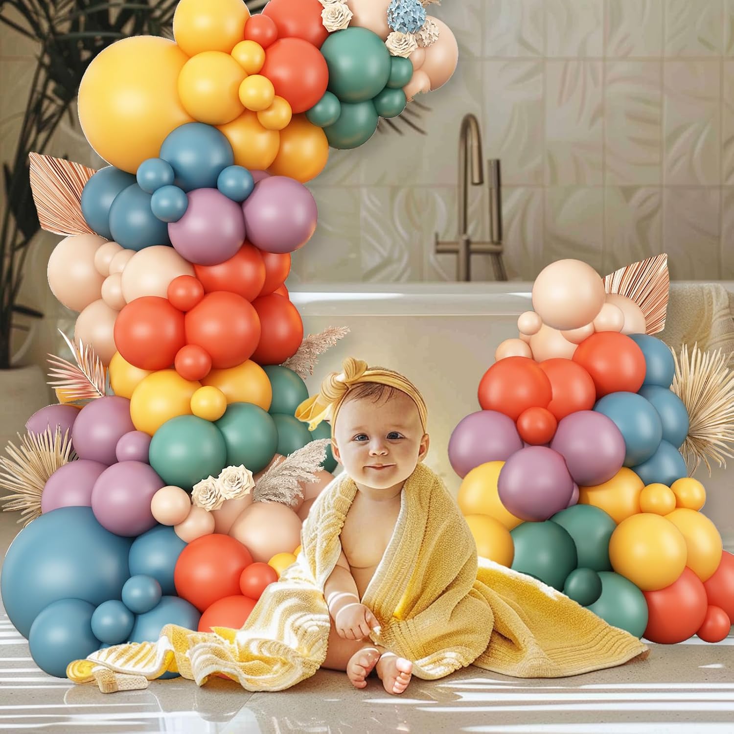 Boho Rainbow Balloon Arch Kit,Boho Balloon Garland with Colorful Retro Blue Nude Yellow Purple Orange Balloons for Sunshine Baby Shower Anniversary Party Decorations - Image 6