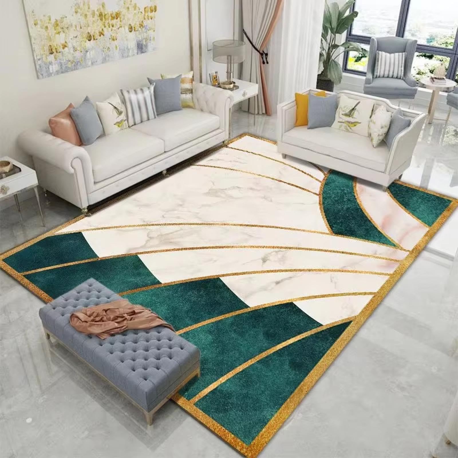 Alfombra para dormitorio de estilo geométrico moderno, lavable y antideslizante de 120x170