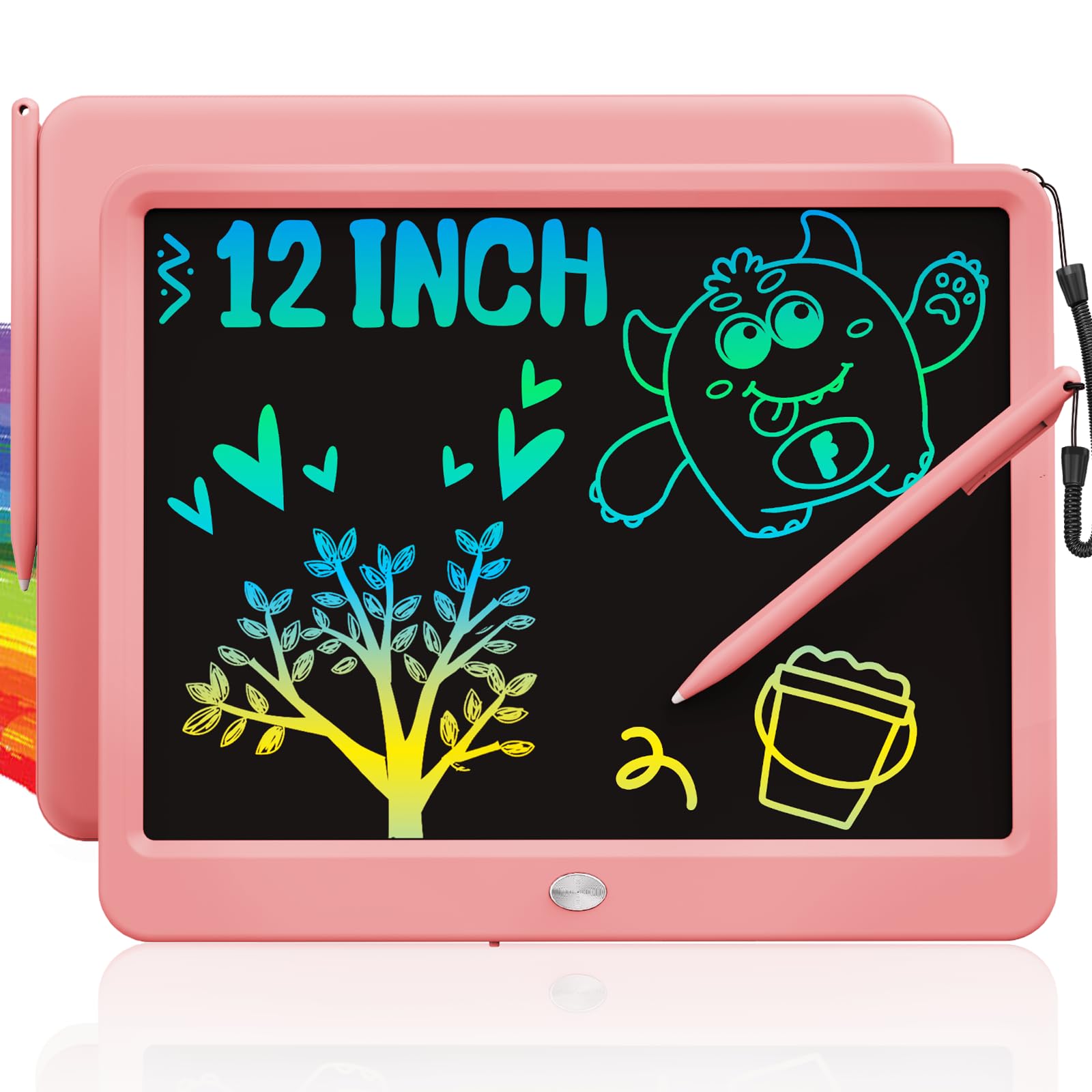 TEKFUNLCD Writing Tablet for Kids Girls Toys, 12 Inch Erasable Drawing Tablet Doodle Board Colorful Doodle Pad, Gifts for Toddlers Girls Adults (Pink)
