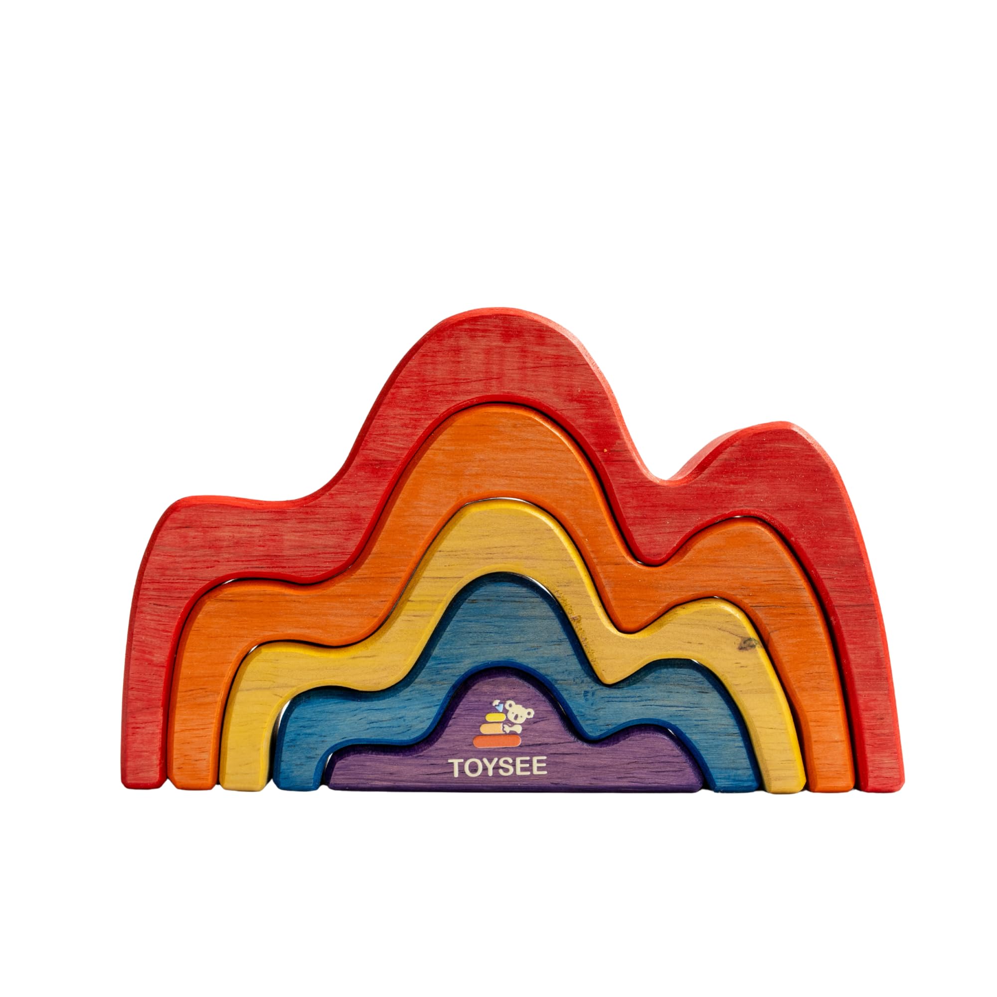 Arco Iris de Madera Natural Ondulado - 5 Piezas Apilables Multicolor - Juguete Montessori Waldorf Educativo para niños 2+ Años - Bloques Sensoriales para Regalo Cumpleaños