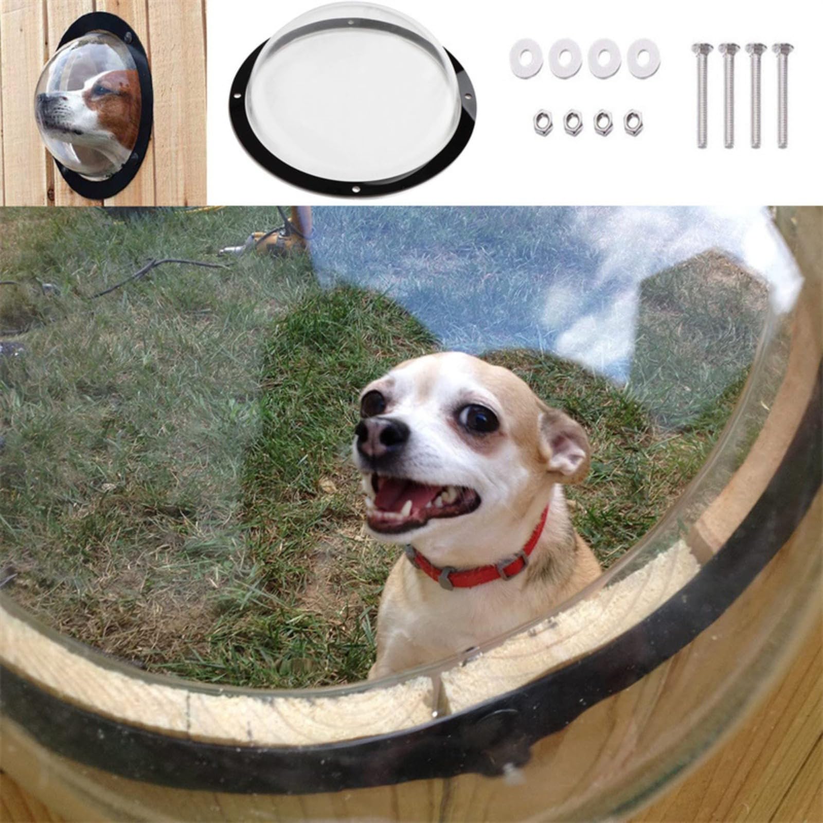 Hublot pour chien, clôture à bulles pour chiens, fenêtre dôme en acrylique, fenêtre de clôture pour chien pour animaux de compagnie, vue dégagée, aboiement réduit pour clôture de jardin, maison pour