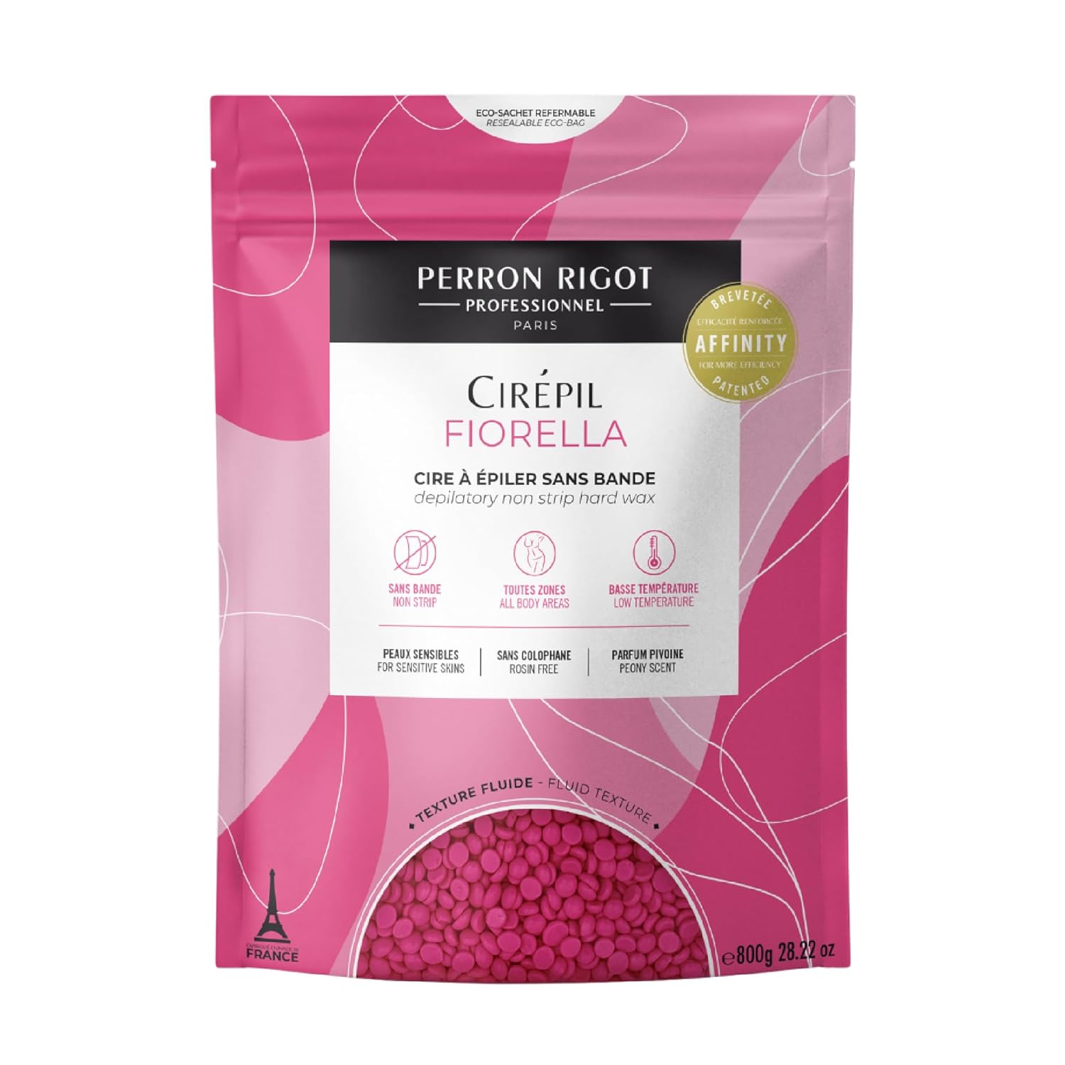 Cirepil - Fiorella - 800g / 28.22 oz Hard Wax Beads Bag - Fresh Peony Scent & Rosin-Free Formula - Beginner-Friendly Stripless Wax for Face & Body - Low Temp Refill Bag