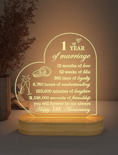 Anniversary Wedding Gifts for Him/Her, I Love You Night Light 3D Illusion Lamp for Couple Wife Husband Romantic Valentines Wedding Day Present (1st)