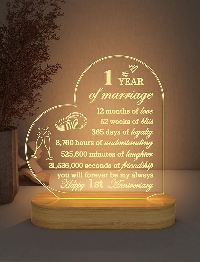 FULLOSUN Anniversary Wedding Gifts for Him/Her, I Love You Night Light 3D Illusion Lamp for Couple Wife Husband Romantic Valentines Wedding Day Present (1st)