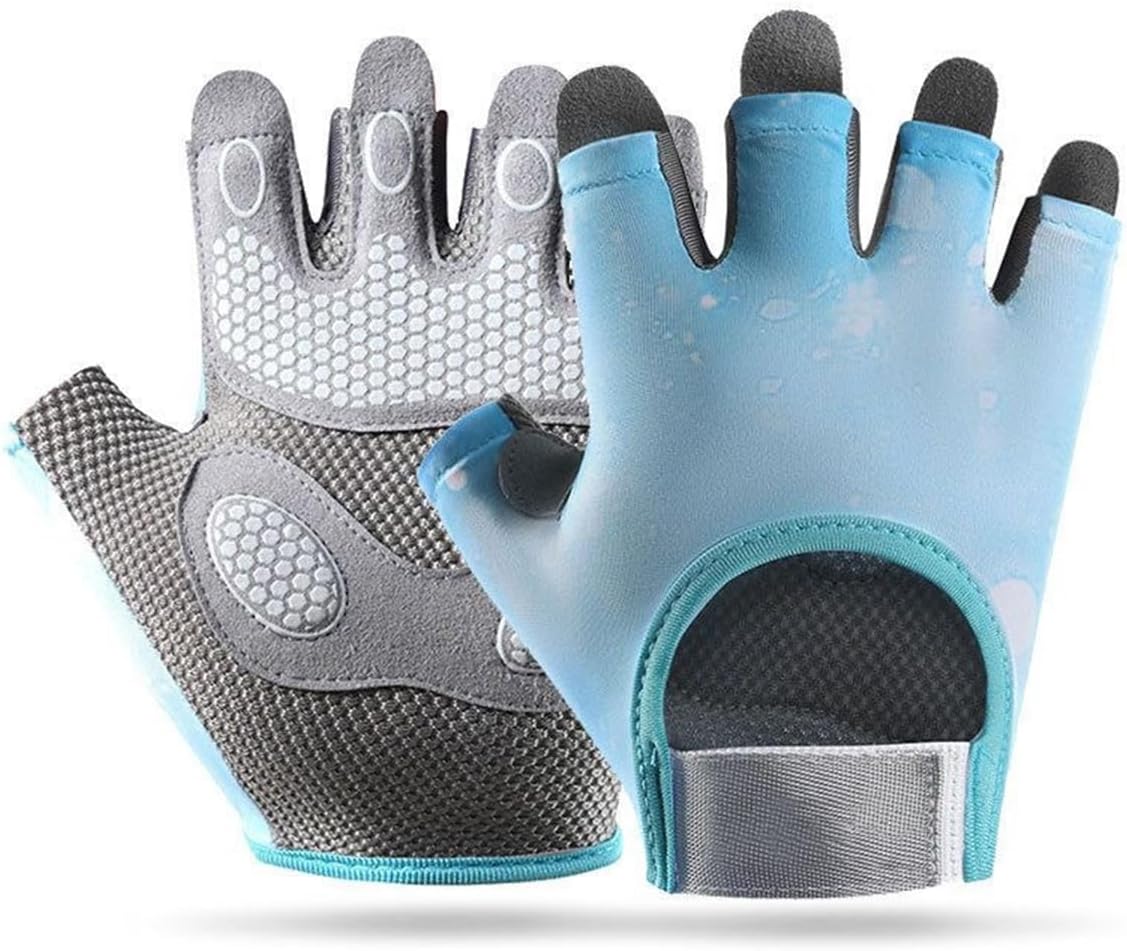 Sports Gloves Fitness Outdoor Sports Anti Slip and Shock-Absorbing Half Finger Gloves Durable and Breathable Gloves Women Men Bicycle Riding Mittens(Blue,Large)
