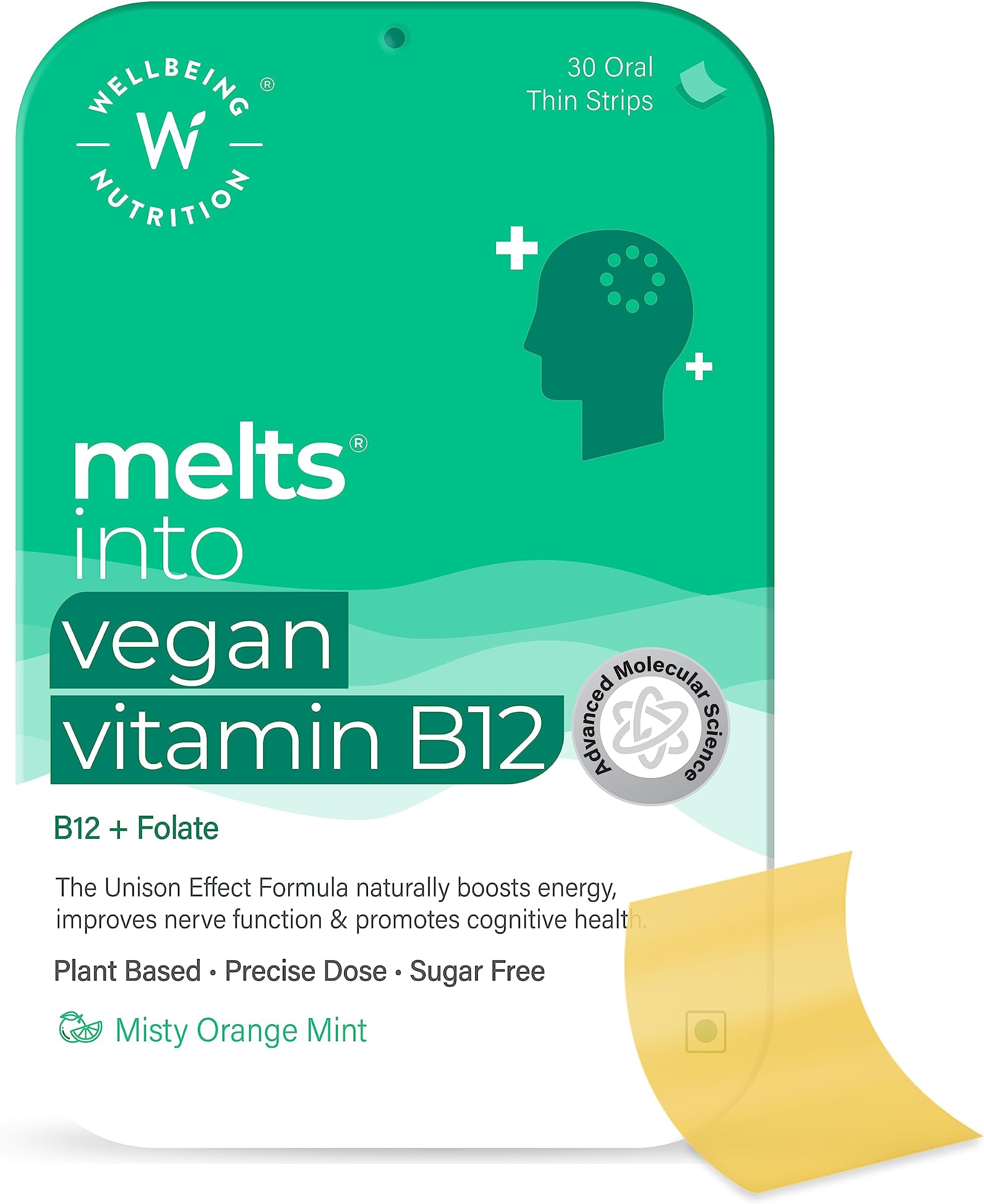 Melts Vegan Vitamin B12 Supplements for men & women | Memory Booster and Brain, Heart & Nervous System Support with B12, Folate, Brahmi & CurcuWIN | 30 Oral Thin Strips