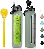 Vista 10 de SIEROZUR Botella de agua de vidrio de 32 onzas, vaso motivacional de 1 litro con marcador de tiempo, botellas de agua de vidrio de borosilicato