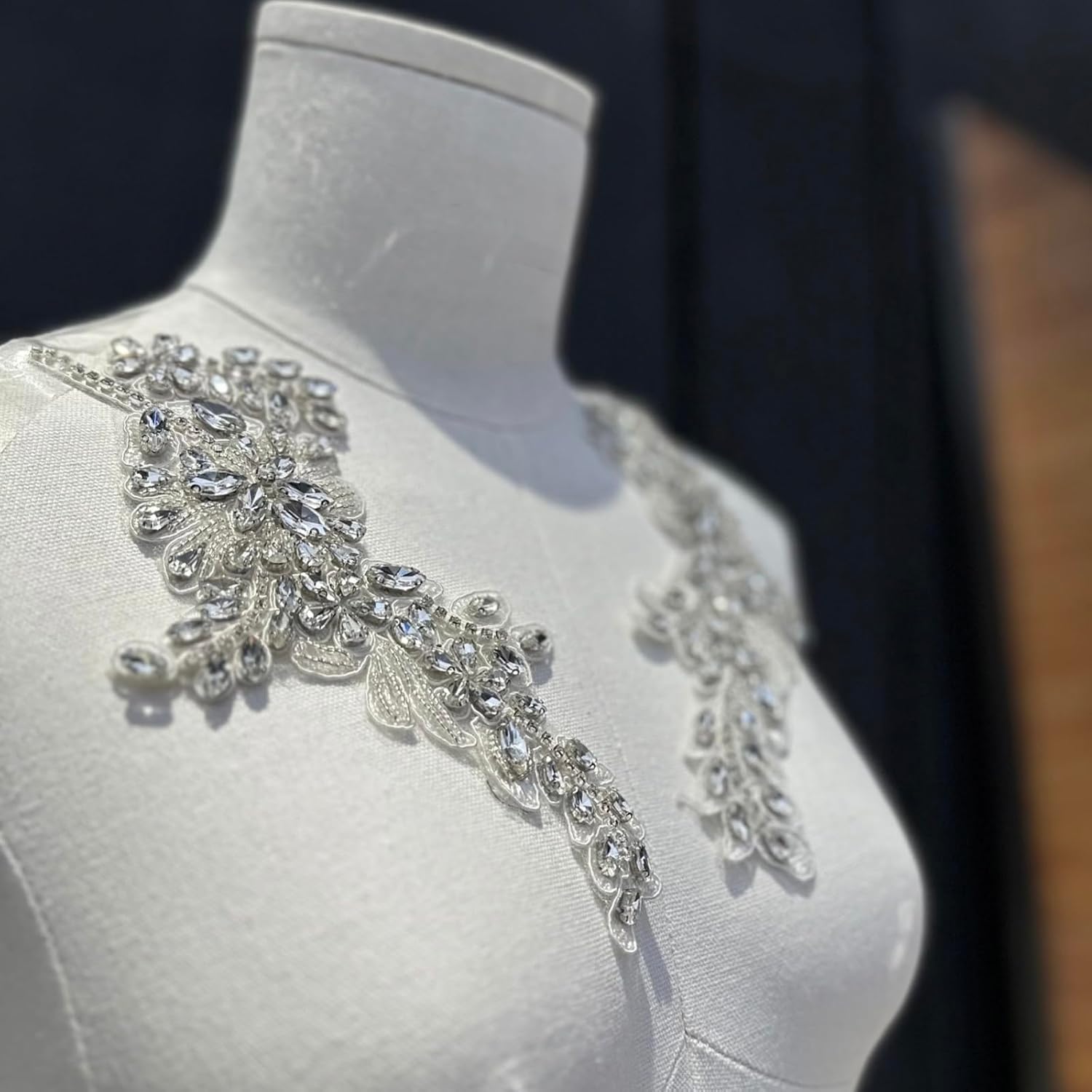 Handmade White Applique, Rhinestone Applique for Dresses, Gowns, Clothing, Bags, Jewellery and Other Decorative Accessories (White-2)