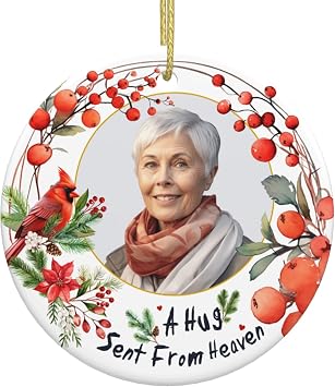Personalized Memorial Christmas Ornaments 2024 Double-Side Ceramic Custom Photo Christmas Ornament Family Christmas Tree Pendant for Couples Family Mom Dad and Kids White
