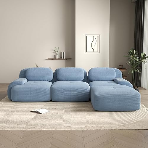 Miniatura 3 de Sofás modulares deshuesados de 116 pulgadas para sala de estar, sofá modular de pana, sofá modular azul, 3 plazas con 1 otomana, sofás para sala
